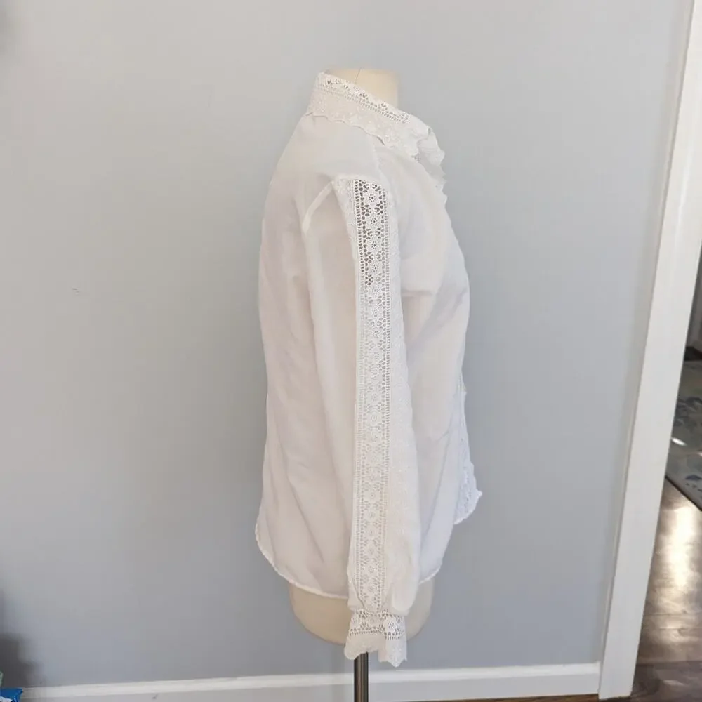 Women's Vintage Adelaar 12 White Lace Button Down Blouse USA MADE SPOT - Picture 8 of 10